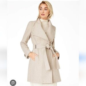 Calvin Klein Beige Wool Asymetrical Belted Coat